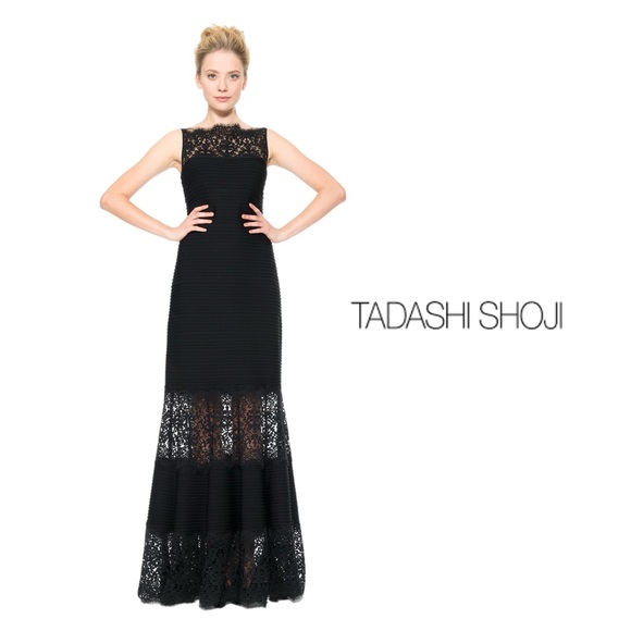 Tadashi Shoji Dresses & Skirts - NEW Tadashi Shoji PINTUCK JERSEY BOATNECK GOWN  Lace Maxi Dress